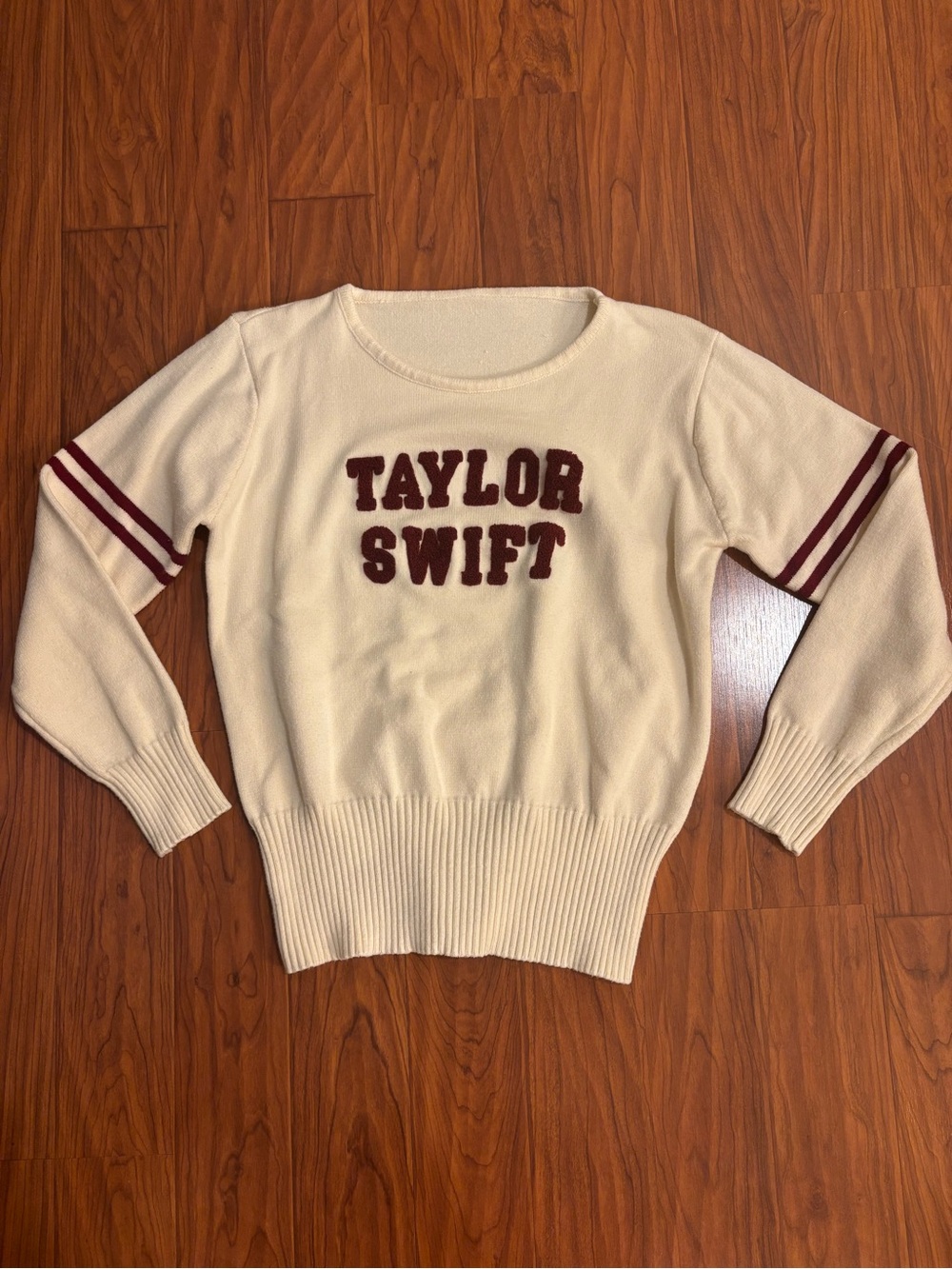 Taylor Swift Red Era Preppy Varsity Crewneck Cream Long-Sleeve Sweater Medium